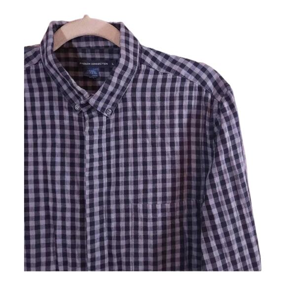 French Connection Long Sleeve Button-down Shirt in Gray & Black Gingham Men's L - Picture 2 of 6